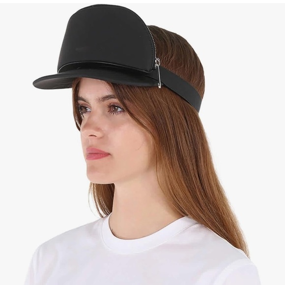 NWT BURBERRY Black Zip Detail Visor Hat, Small - Picture 1 of 13